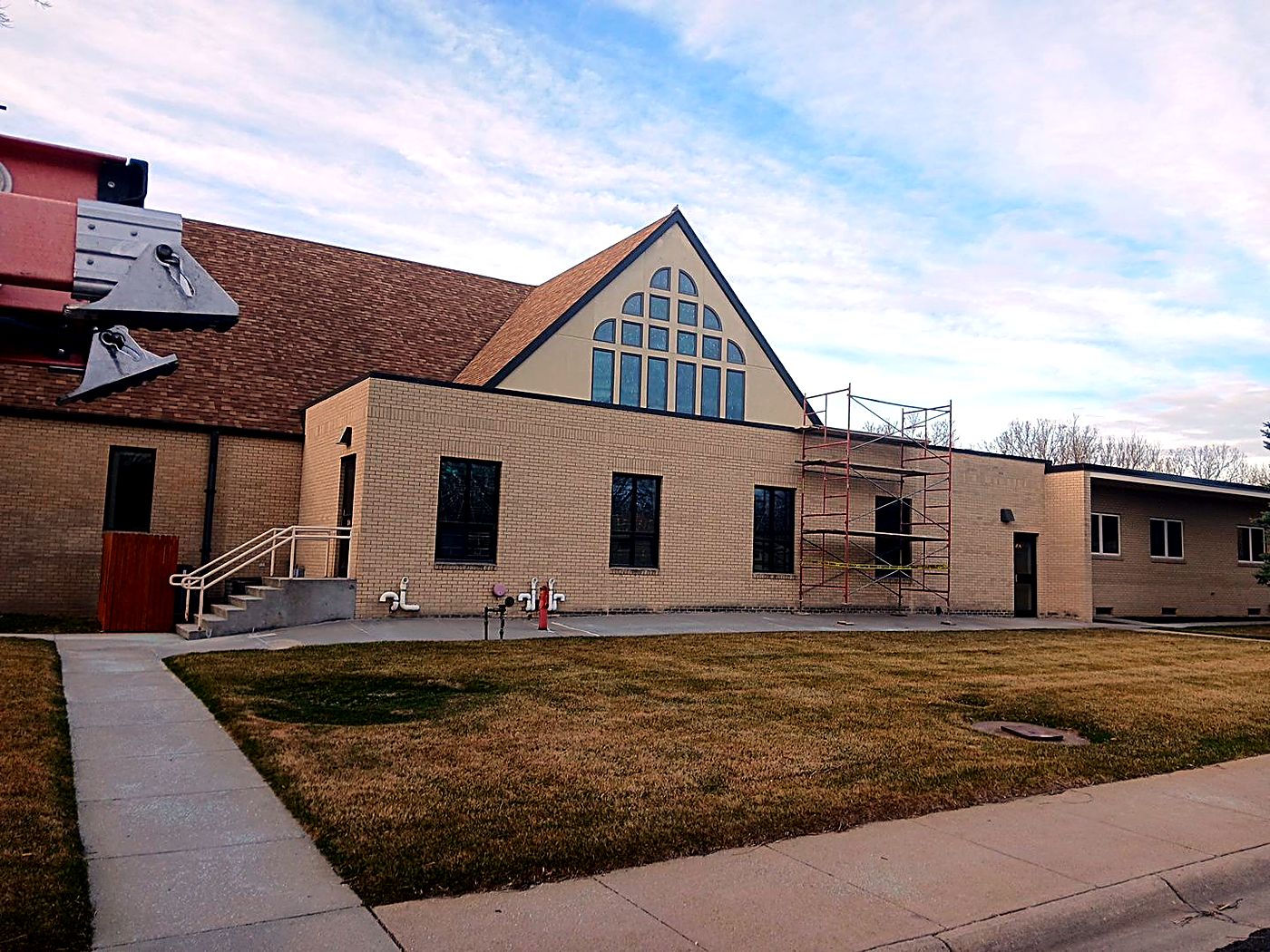 Completed roof, fascia and downspout run at Christ The King Catholic Church in Gering