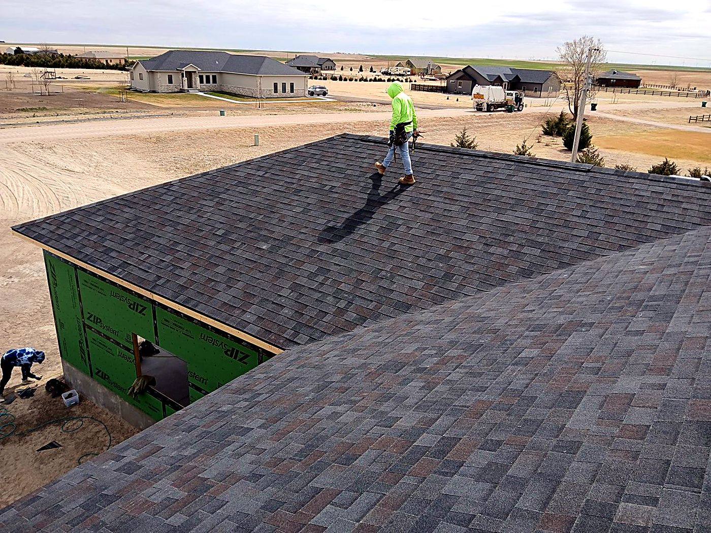 New-construction roof completed near Sidney for Huckleberry Construction