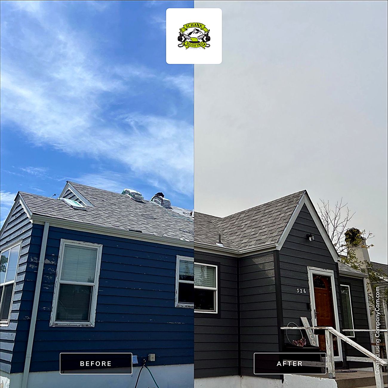 Before and after of the Powell home in Scottsbluff, side by side